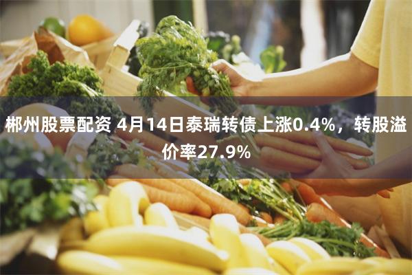 郴州股票配资 4月14日泰瑞转债上涨0.4%，转股溢价率27.9%