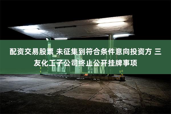 配资交易股票 未征集到符合条件意向投资方 三友化工子公司终止公开挂牌事项